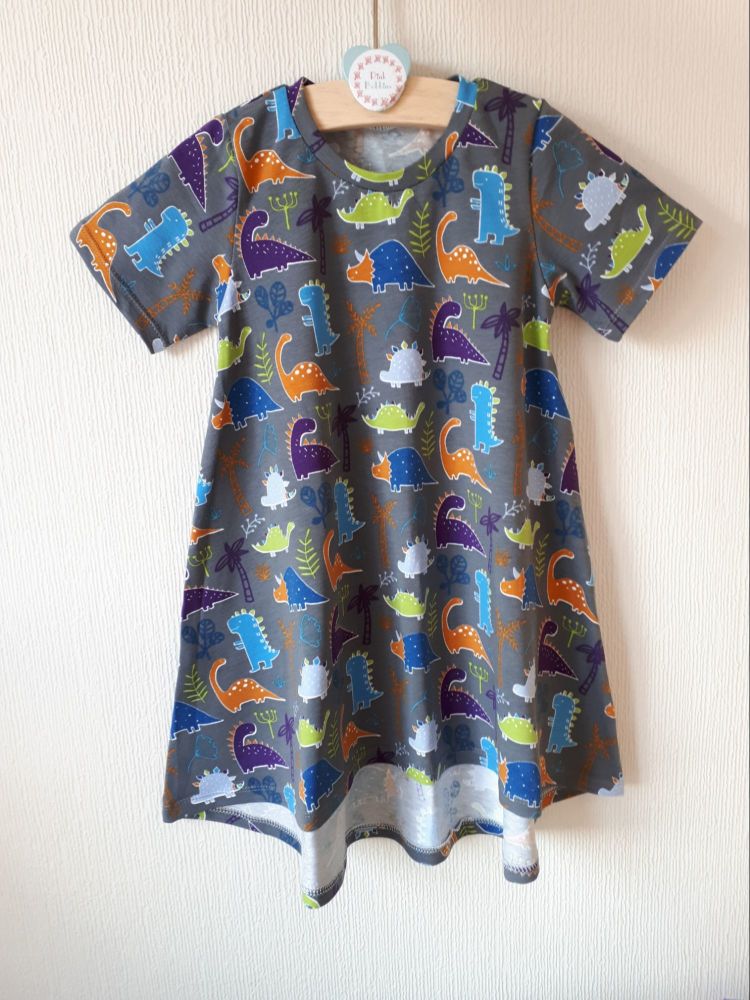 Grey dinosaur t-shirt dress - made to order 