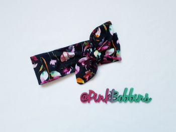 Floral (black) stretchy headband - made to order 