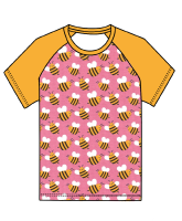 Bees on pink raglan tee (short or long sleeved) - made to order