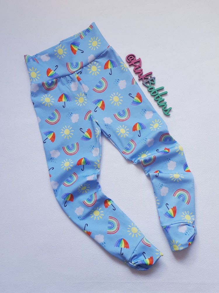 Rainbow skies leggings with optional bow cuffs - made to order