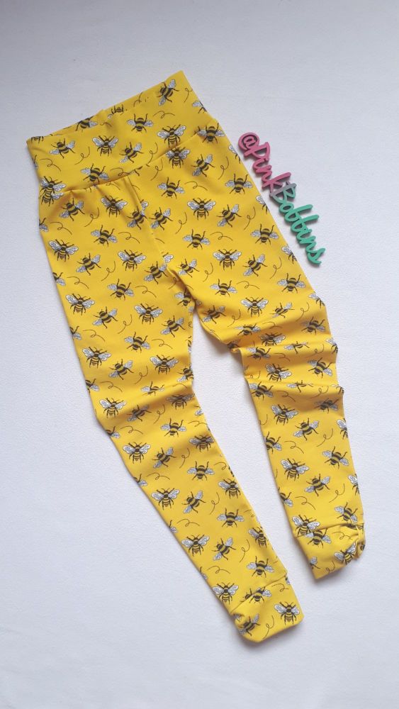 Bee leggings with optional bow cuffs [organic] - made to order