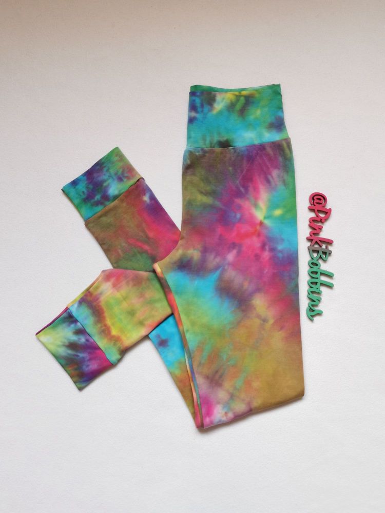 Tie dye effect leggings with optional bow cuffs - made to order
