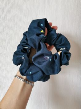 Petrol blue floral scrunchie *LAST ONES (large)* - in stock