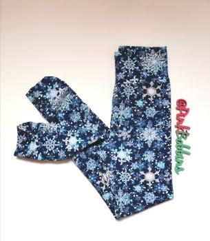 Snowflake leggings on navy with optional bow cuffs - made to order