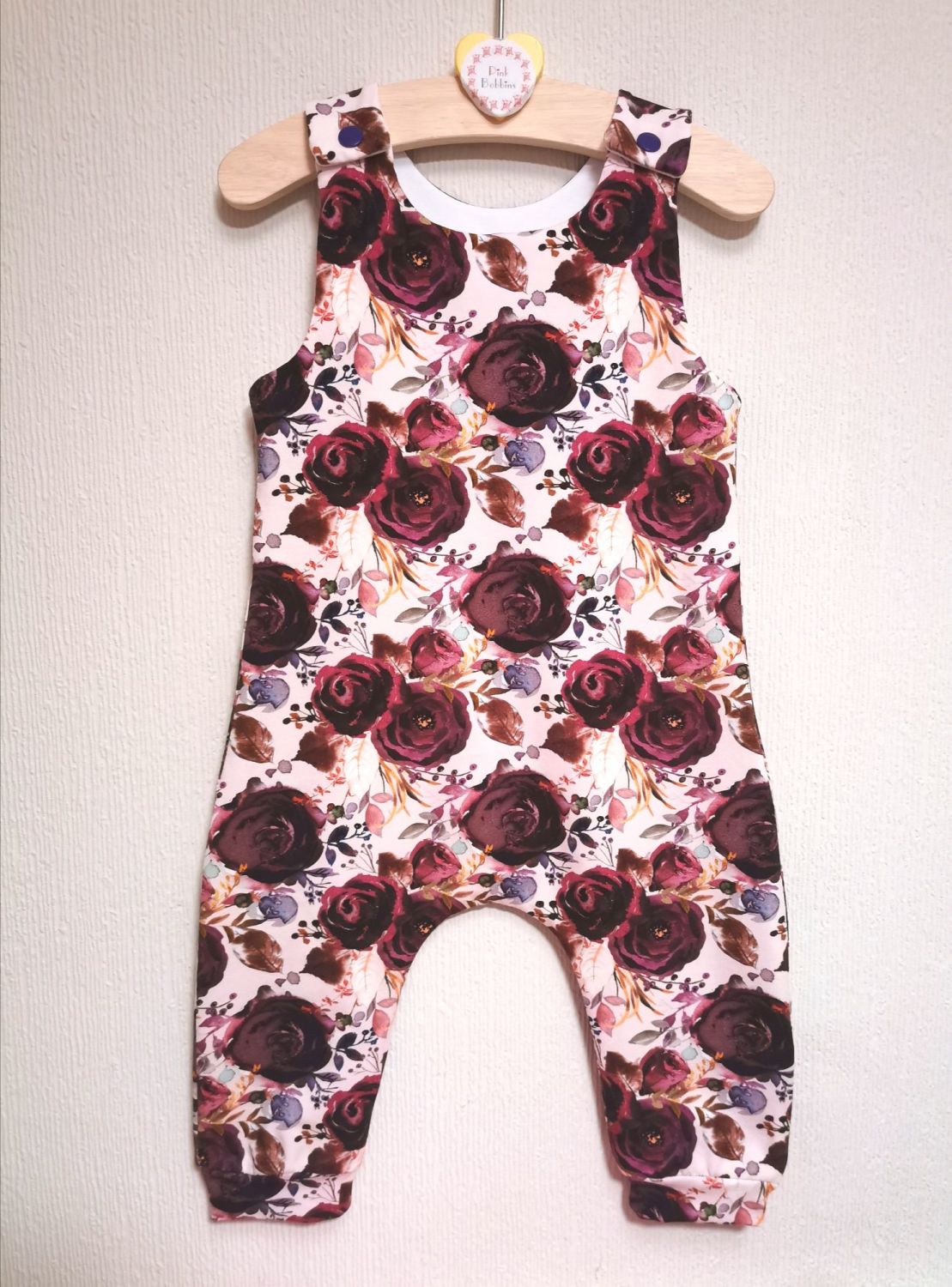 Purple floral jersey romper - short or long leg - made to order