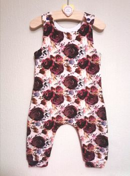 Purple floral jersey romper - short or long leg - made to order 