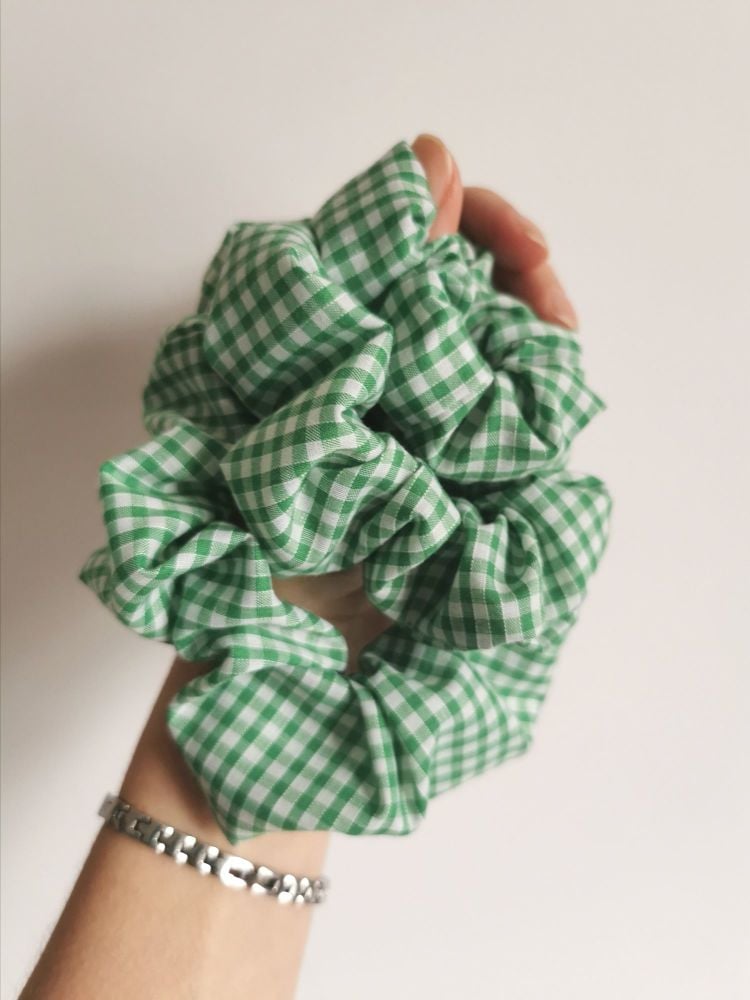 Green gingham scrunchie - made to order 