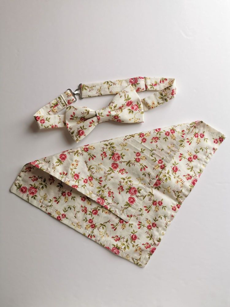 Men's floral bow tie and pocket square set - in stock