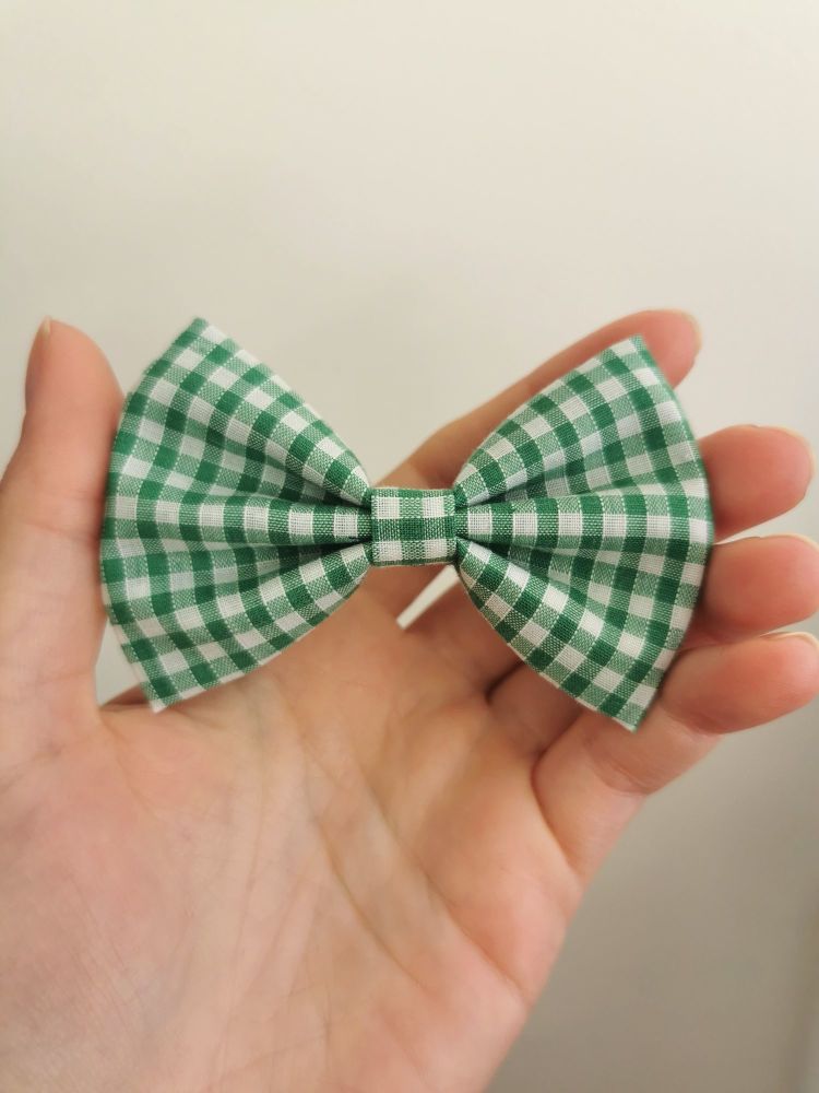 Green gingham hair bow - in stock - mini, midi or large size
