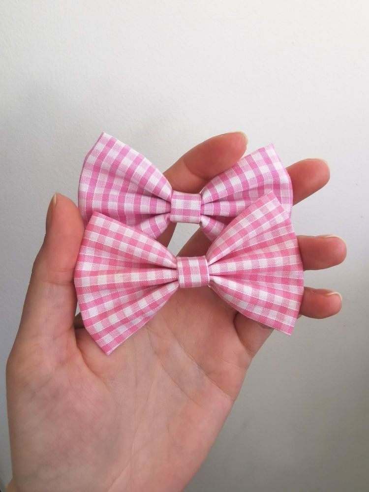 Pink gingham hair bow - in stock - mini, midi or large size