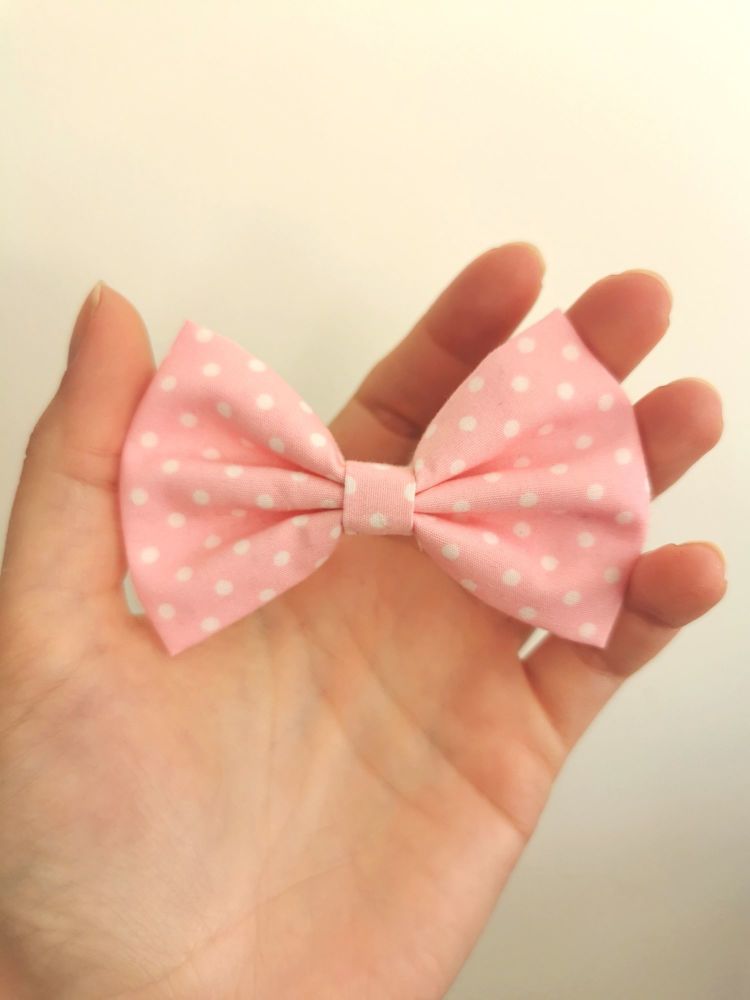 Pink polka dot hair bow - in stock - mini, midi or large size