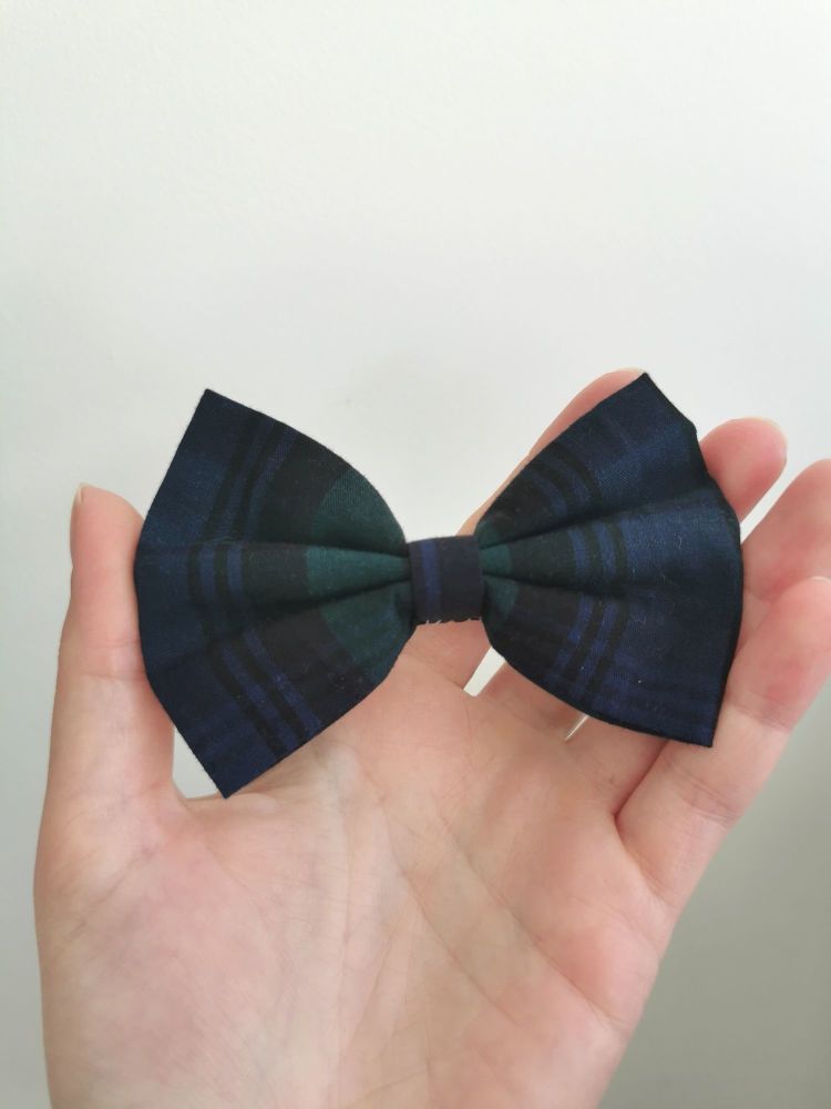 Tartan (blue/green) hair bow clip - in stock