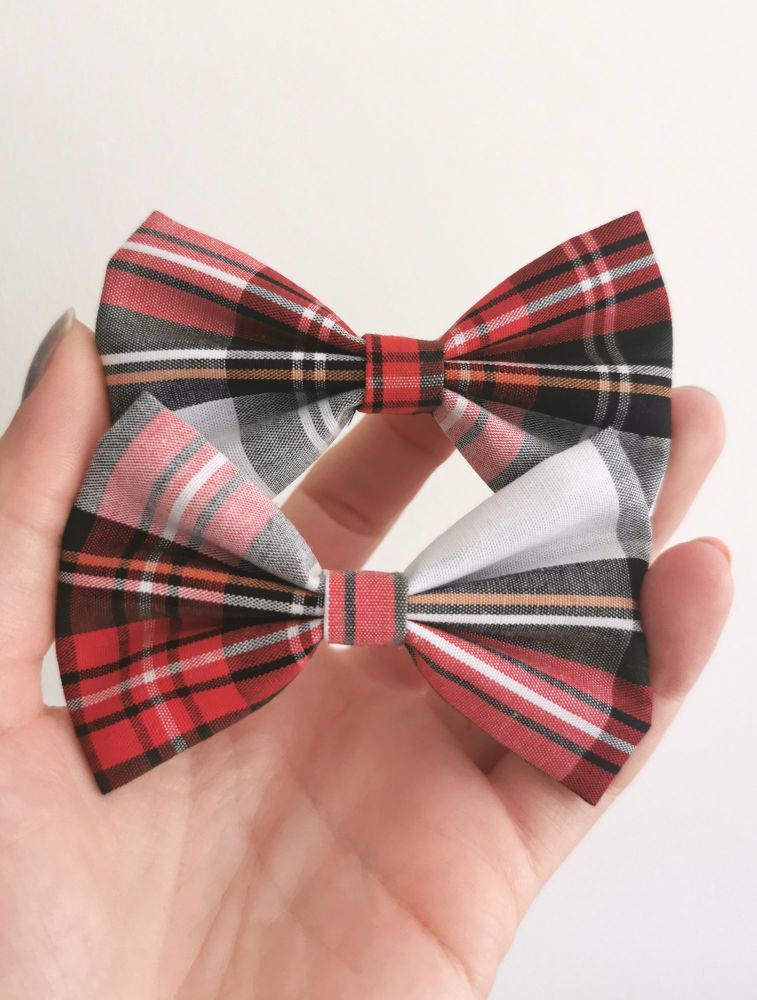 Tartan (white/red) hair bow clip - in stock