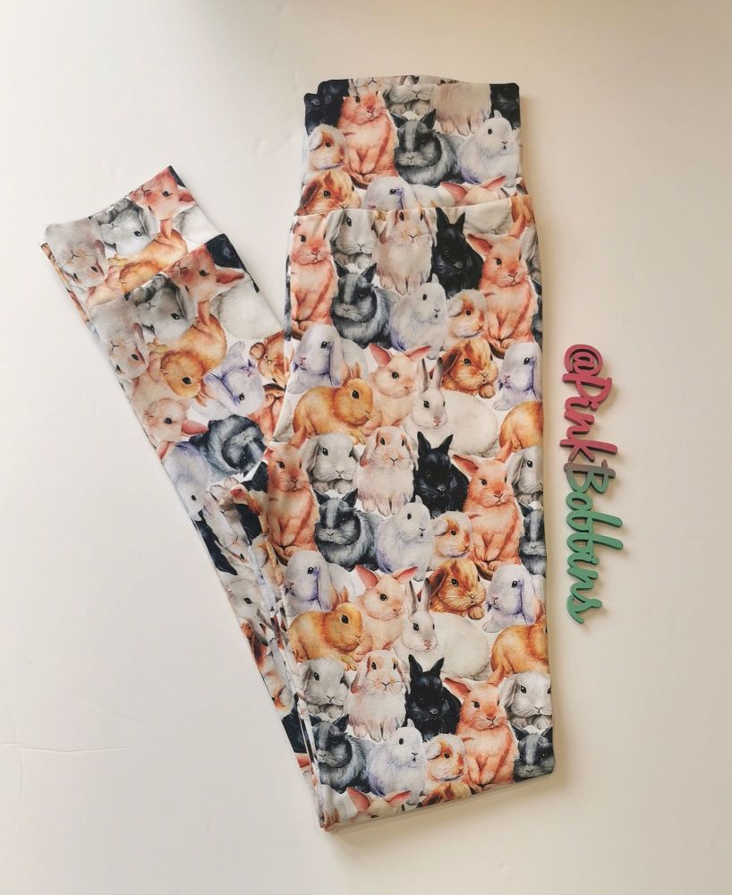 Bunny rabbit leggings with optional bow cuffs - made to order