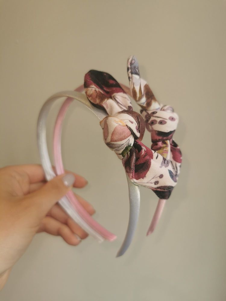Tie hairband - pink floral - in stock