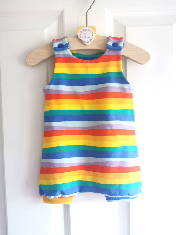 Rainbow stripe baby jersey romper - short leg - in stock - NEWBORN