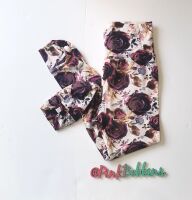 Purple flower leggings with optional bow cuffs - in stock