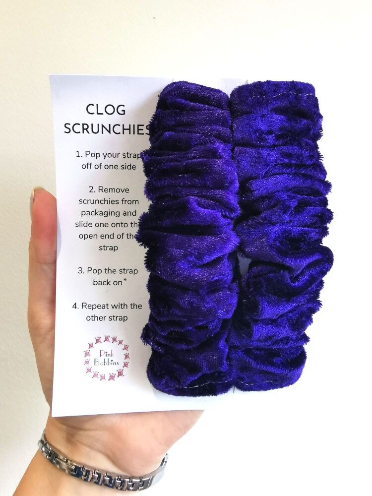 Purple crushed velvet clog scrunchies - in stock