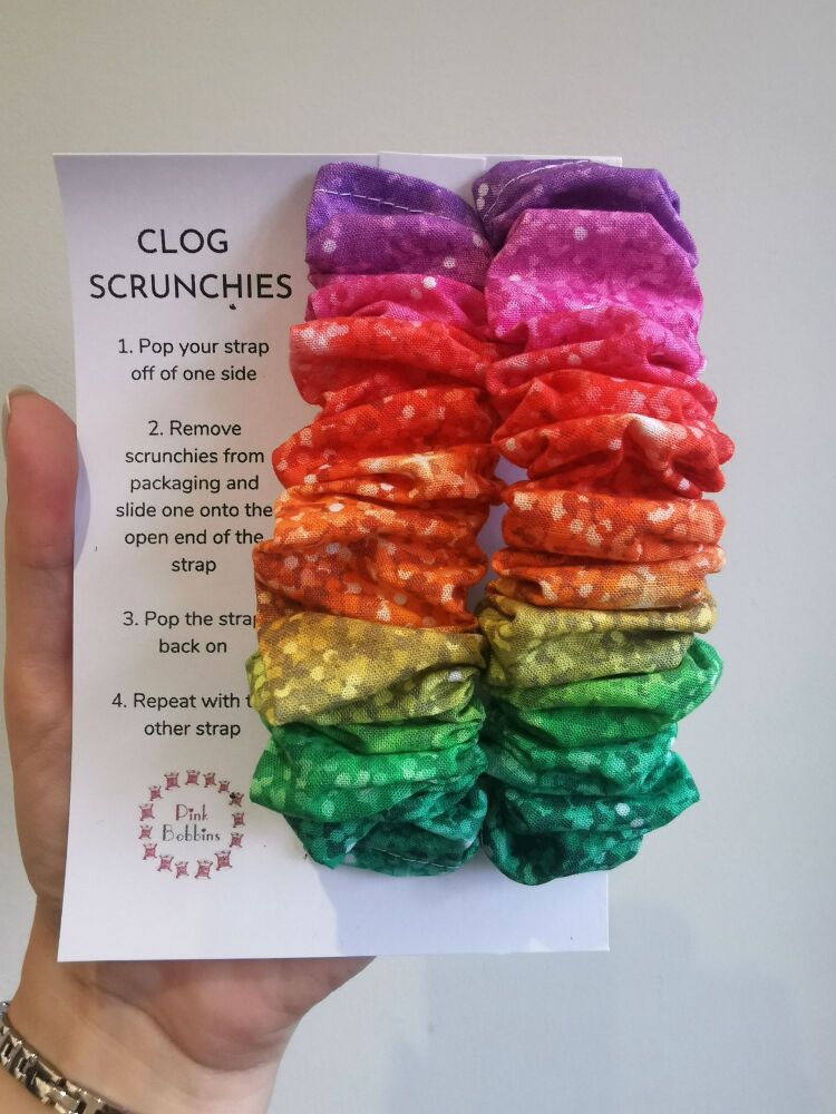 Rainbow glitter effect clog scrunchies - in stock