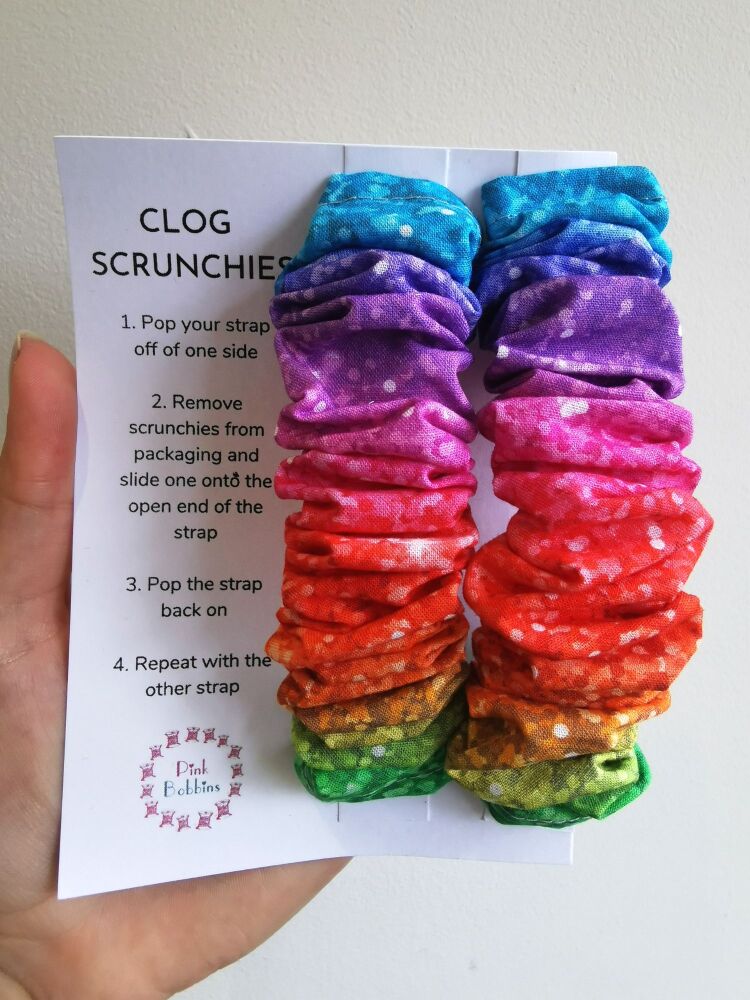 Rainbow glitter effect clog scrunchies - in stock