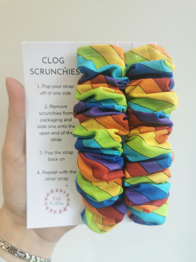 Rainbow stripe clog scrunchies - in stock