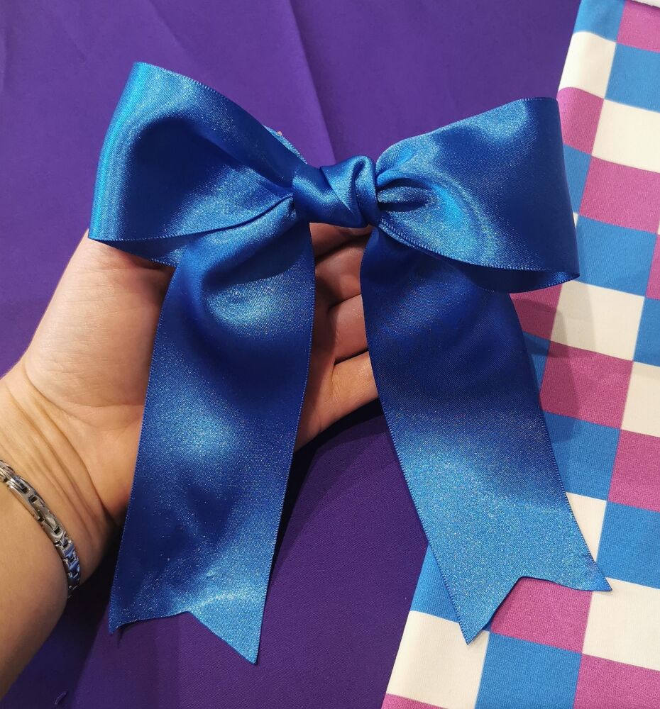 Blue ribbon bow - Sophie (long tails) - made to order