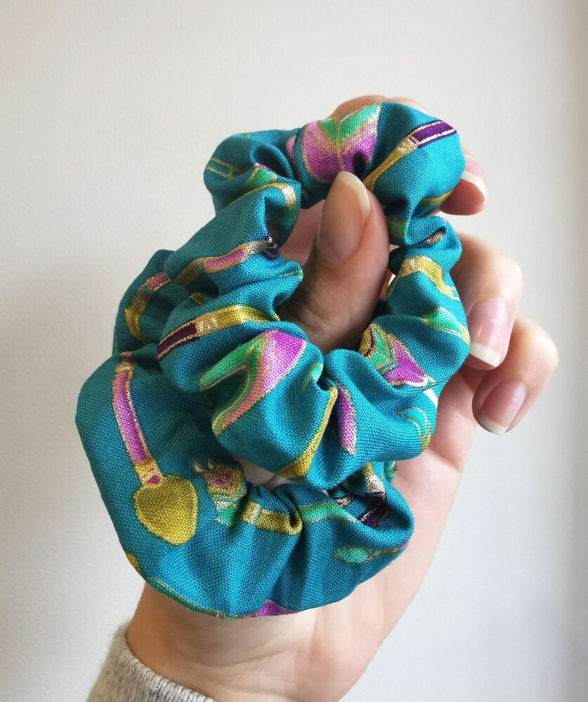 Teal feather scrunchie - in stock (small only)