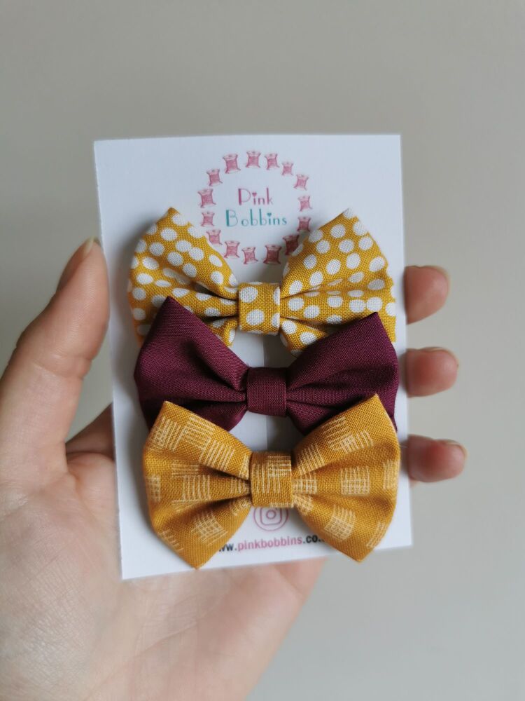 Set of 3 hair bow clips - mini