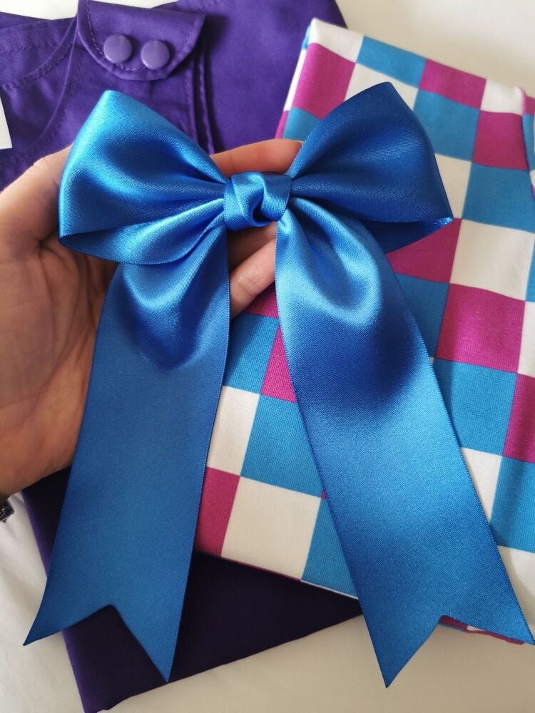 Blue ribbon bow - Sophie (long tails) - made to order