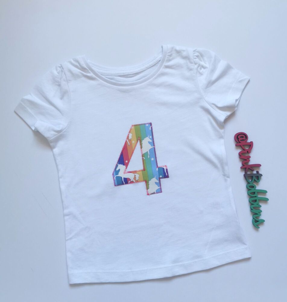 Rainbow unicorn no. 4 birthday t-shirt - in stock - 4-5yrs