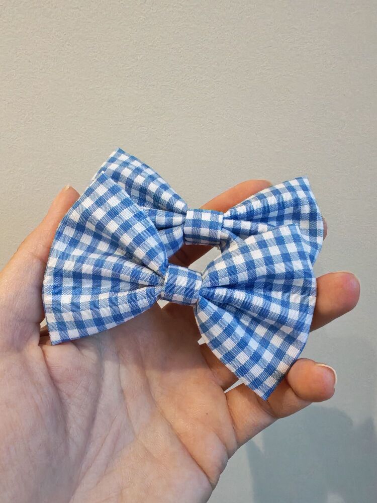 Sky blue gingham hair bow - mini, midi or large size