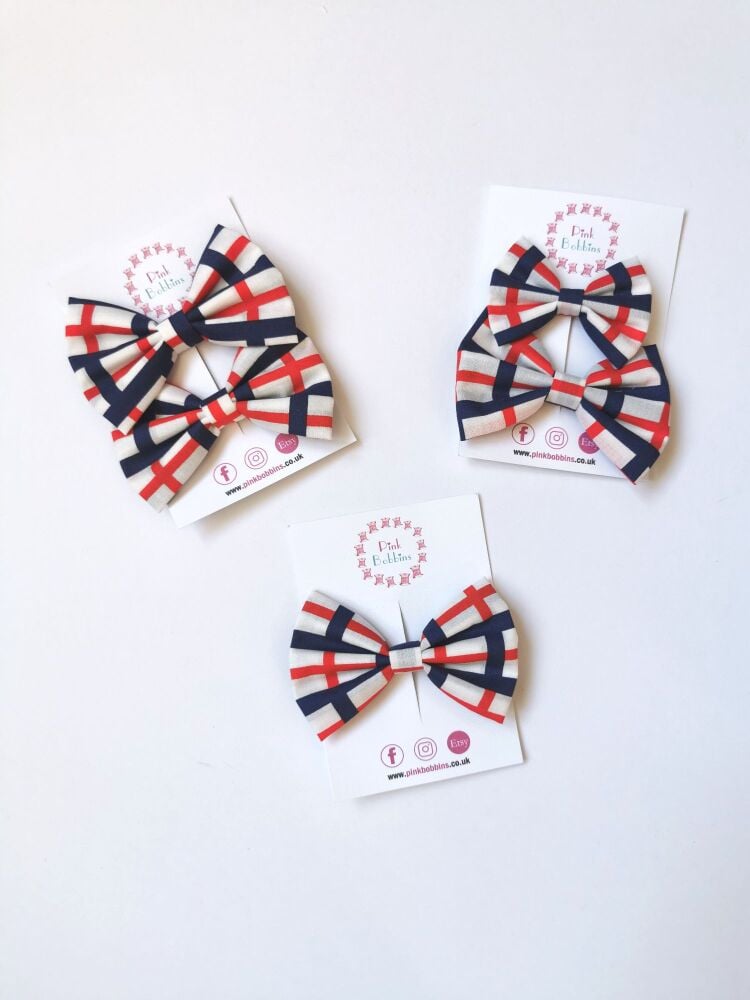 England flag hair bow clip - in stock