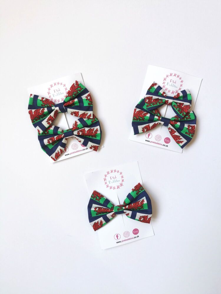 Wales flag hair bow clip - in stock