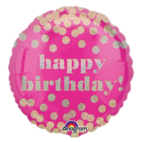 <!--002-->Happy Birthday Pink & Gold Spotty Balloon