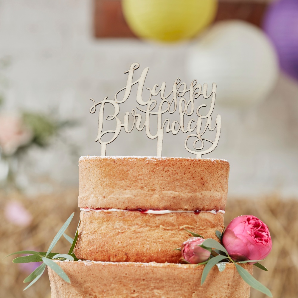 Happy Birthday wooden cake topper | CeFfi