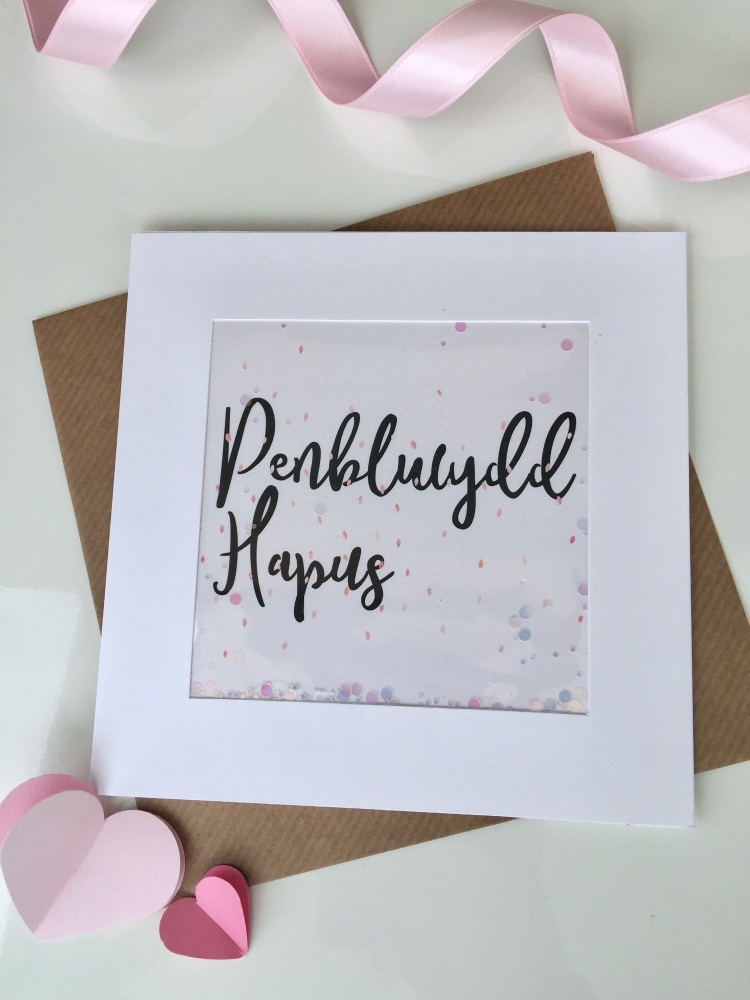 Pink Speckled - Penblwydd Hapus - Card