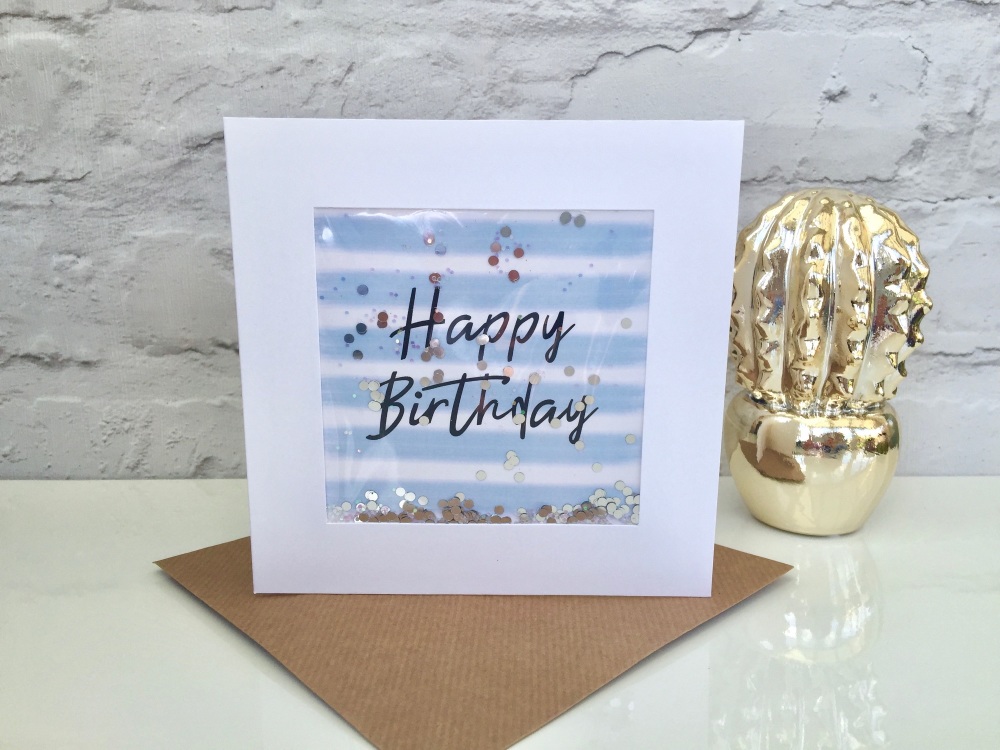 Blue and White Stripe - Happy Birthday - Card
