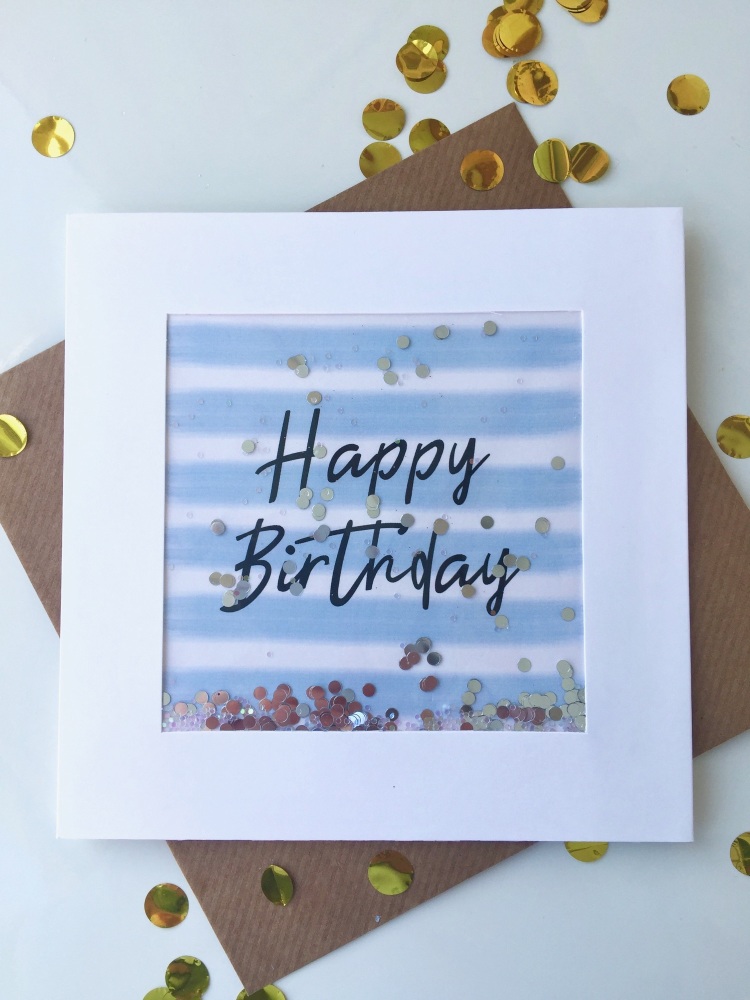 Blue and White Stripe - Happy Birthday - Card
