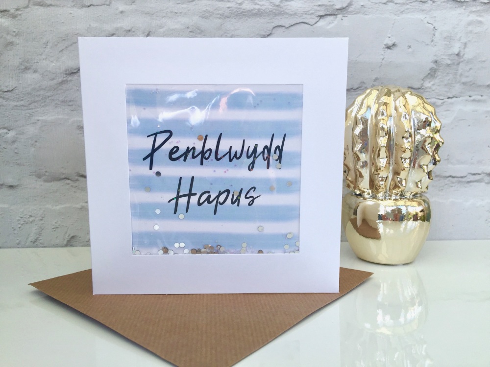 Blue and White Stripe - Penblwydd Hapus - Card