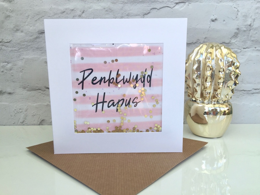 Pink and White Stripe - Penblwydd Hapus - Card
