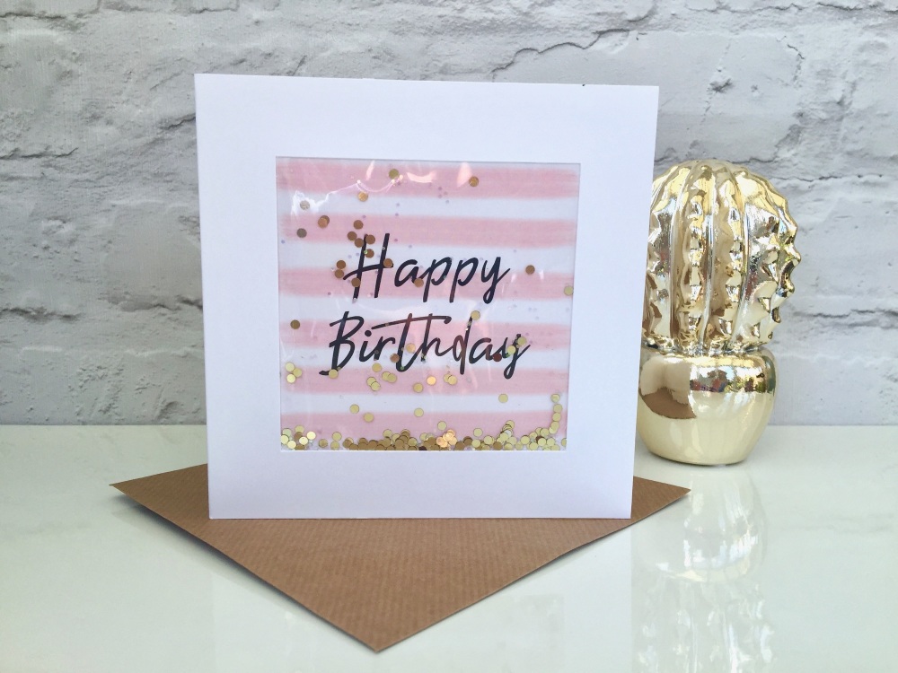 Pink and White Stripe - Happy Birthday - Card
