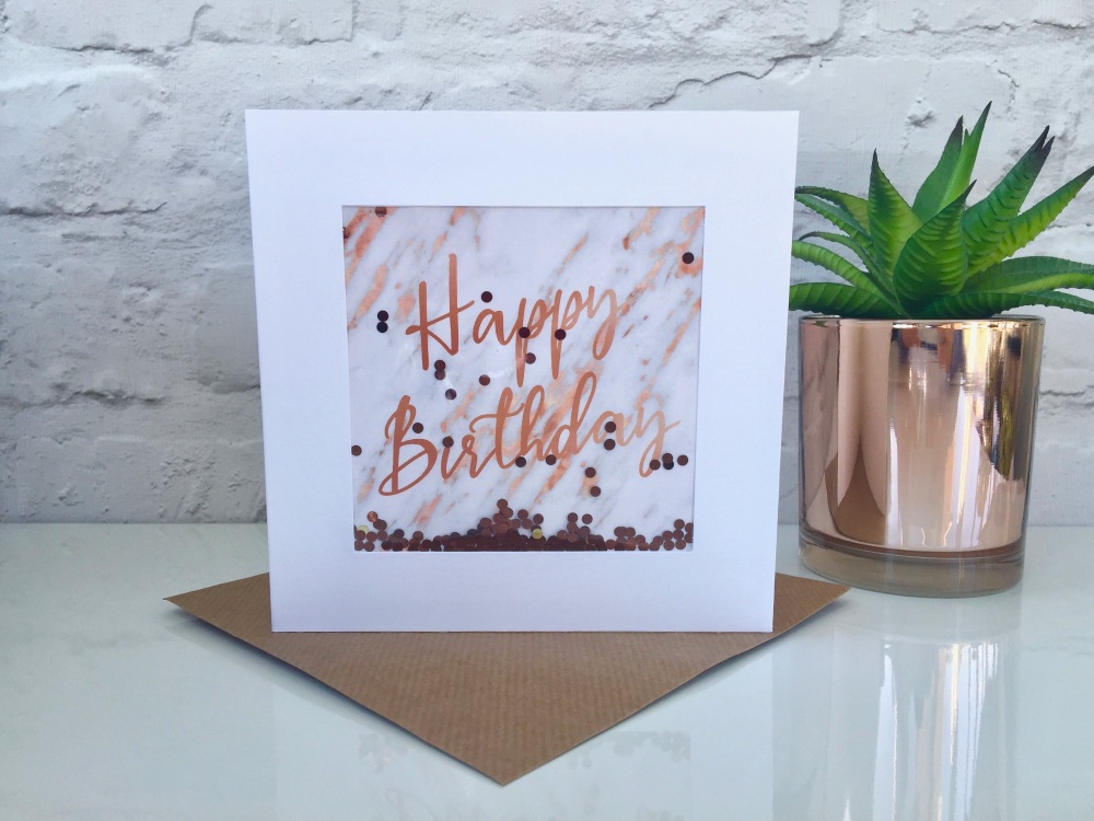 Rose Gold Marble - Happy Birthday - Card
