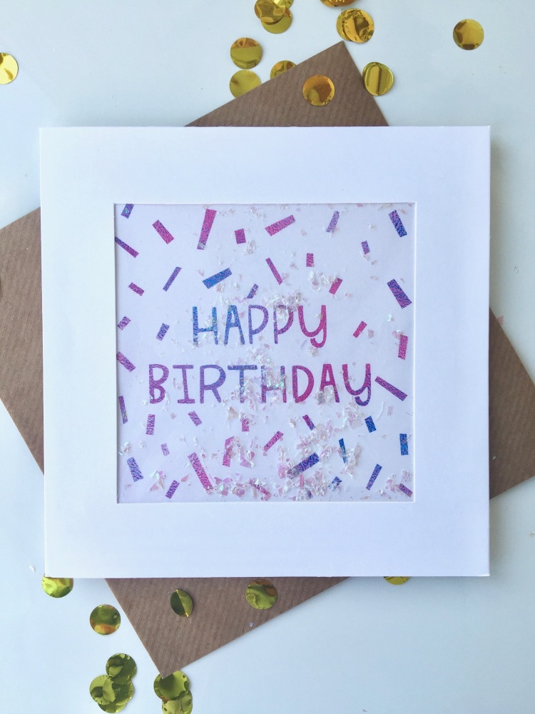 Pink/Purple Ombre Confetti - Happy Birthday - Card