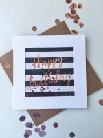 <!--001-->Black and White Stripe - Happy Birthday - Card