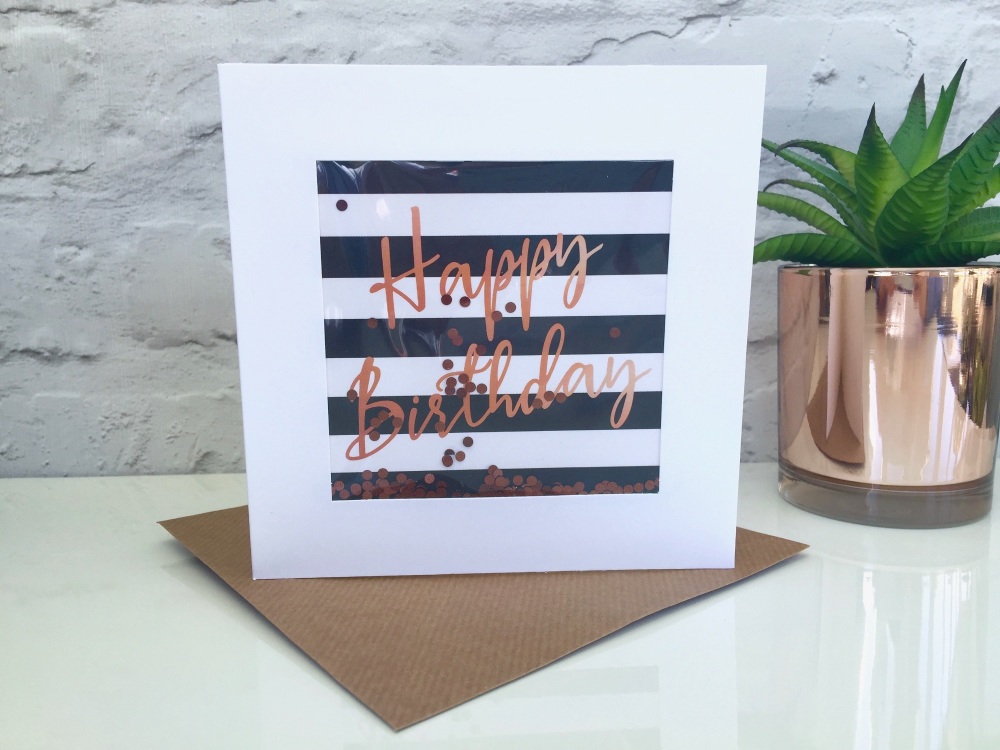 Black and White Stripe - Happy Birthday - Card