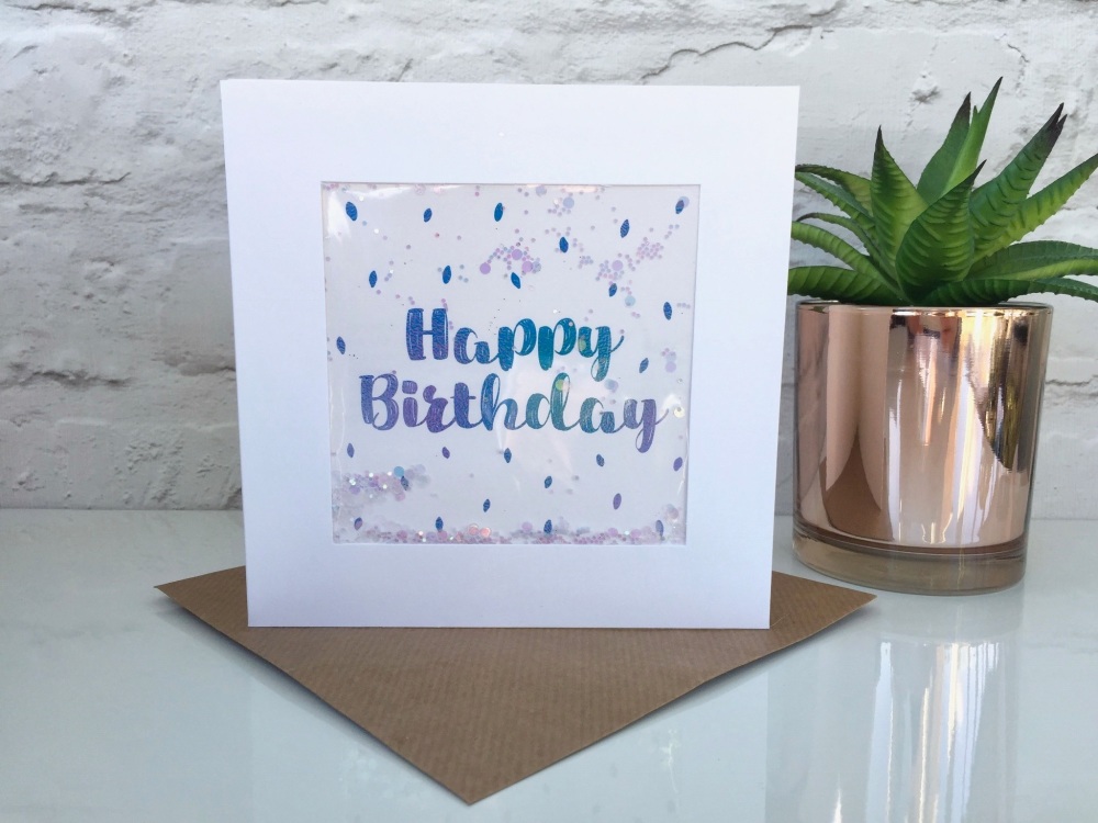Blue Ombre Speckled - Happy Birthday - Card
