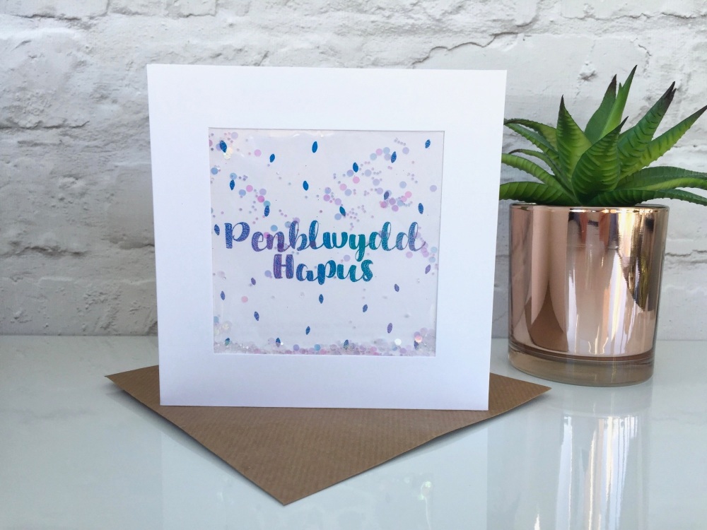 Blue Ombre Speckled - Penblwydd Hapus - Card