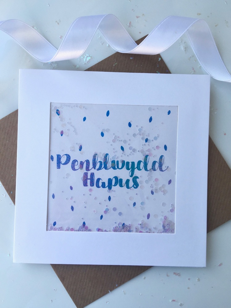 Blue Ombre Speckled - Penblwydd Hapus - Card
