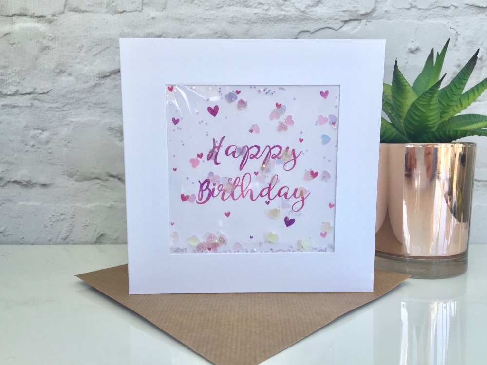 Pink Ombre Hearts - Happy Birthday - Card