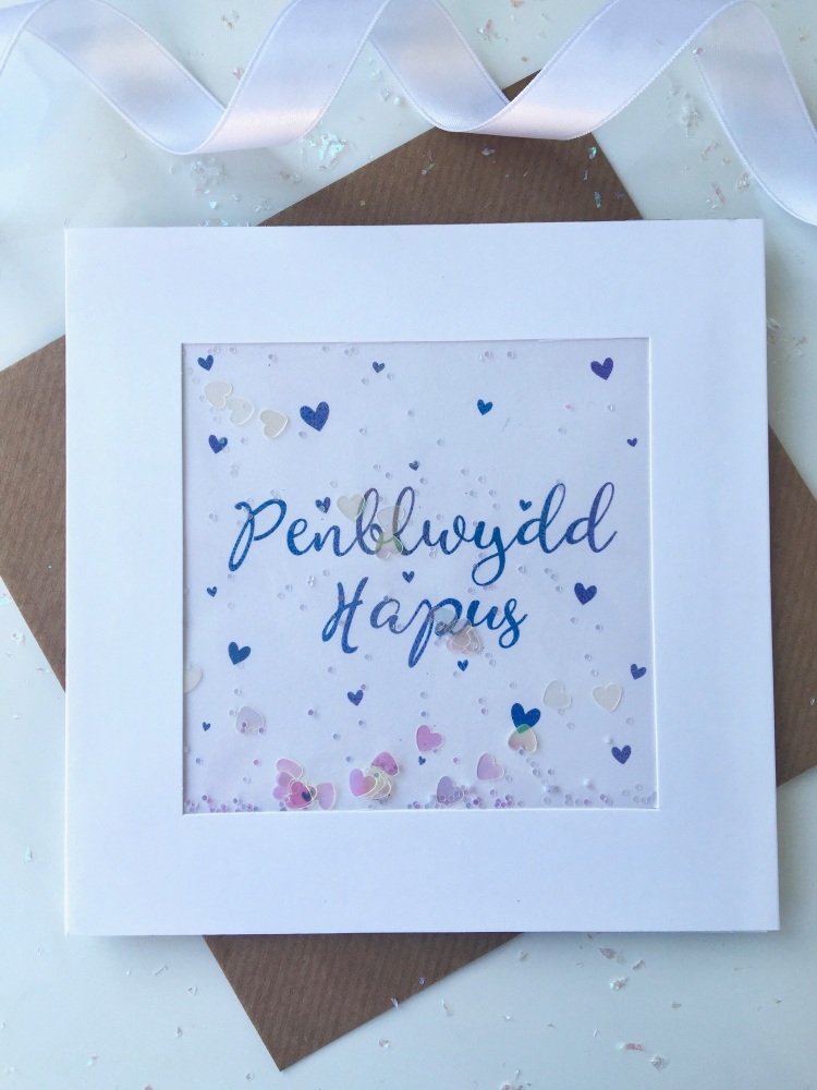 Blue Ombre Hearts - Penblwydd Hapus - Card